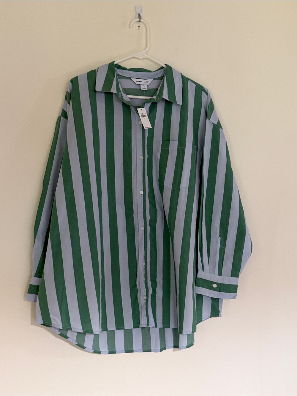Old Navy Green and Light Blue boyfriend oversized Striped Button-Down Shirt